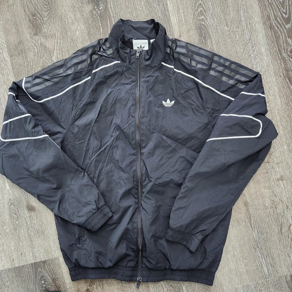 Adidas Originals Mens Small Black Windbreaker Full Zip Trefoil Track Jacket